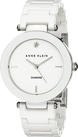 Anne Klein Women's AK/1019WTWT Diamond Embellished Watch with Ceramic Bracelet, AK/1019WTWT